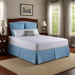 14 Inches Drop Bed Skirt Sky Blue Solid Egyptian Cotton 1000TC