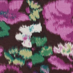 2 1/2 YD PC-Cherry Brown/Fuchsia Ikat Floral Print Rayon Jersey Knit Fabric
