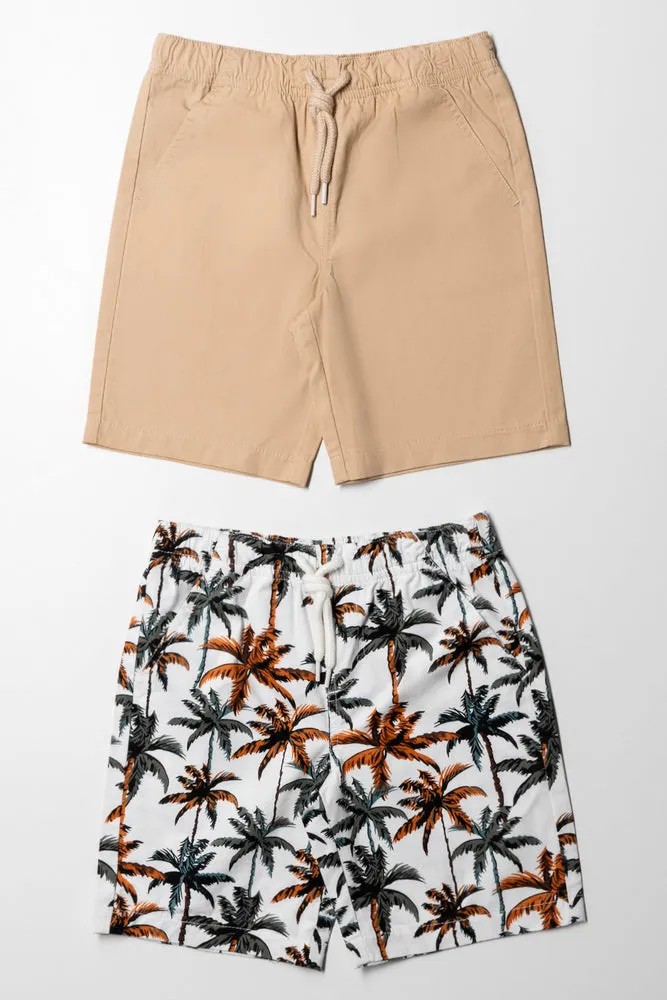 2 Pack Woven Shorts Nautical Off White And Natural