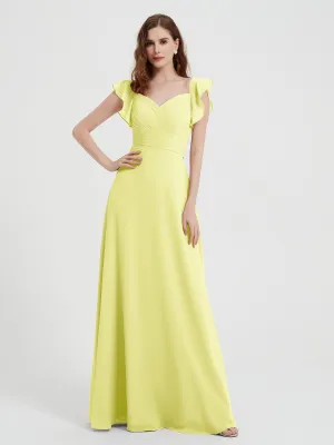 A-line Flutter Sleeves Chiffon Pleated Dress Daffodil
