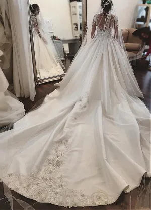 Attractive Tulle & Satin Sheer Wedding Dresses