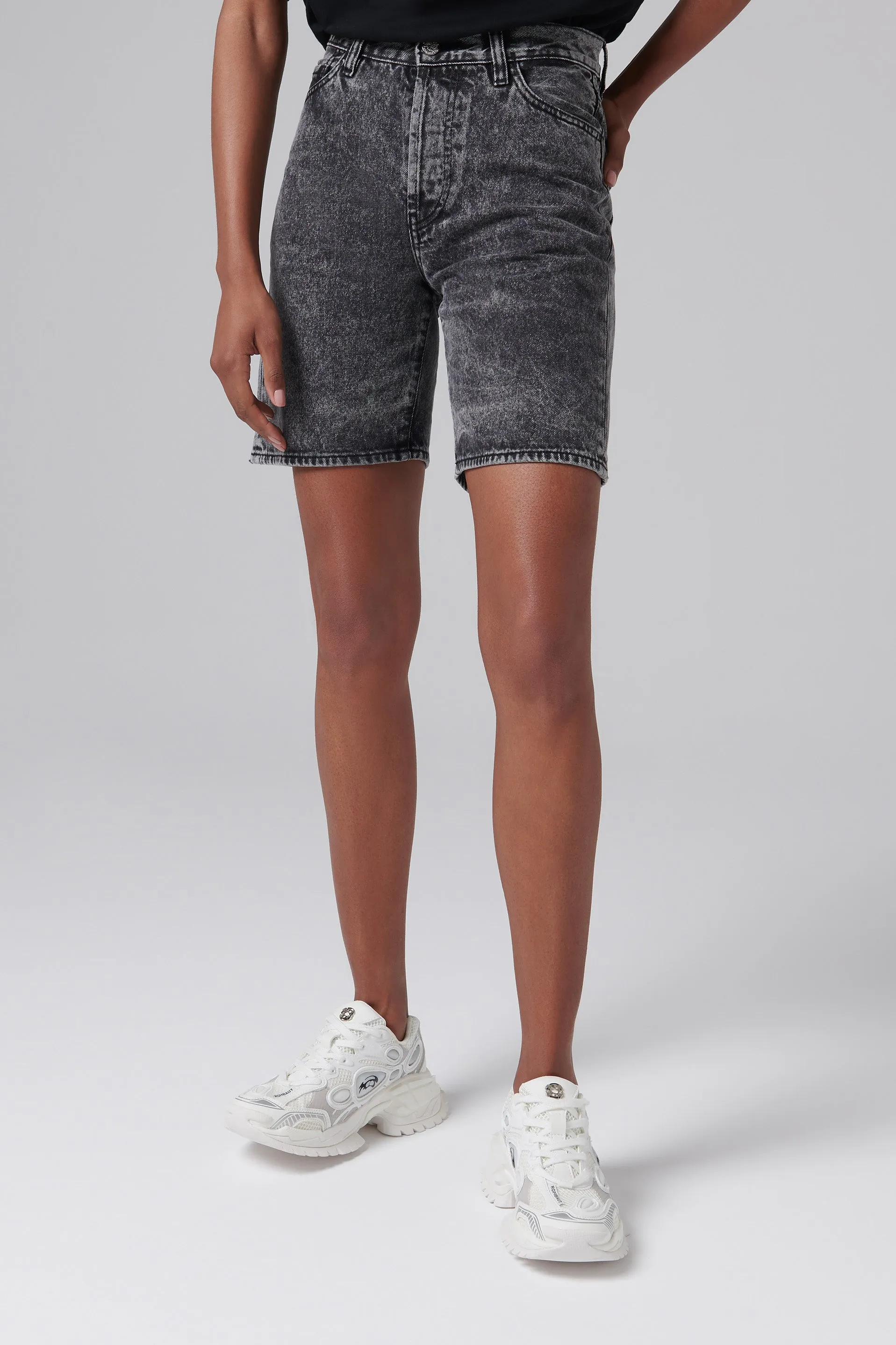 Black Acid Wash Denim Shorts