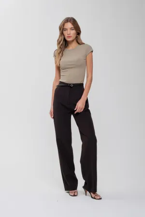 Black High Waist Straight Leg Dress Pants
