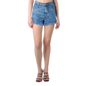 Blue Side Slit Raw Hem Denim Shorts