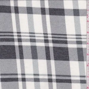 Bone/Slate Plaid Jersey Knit Fabric