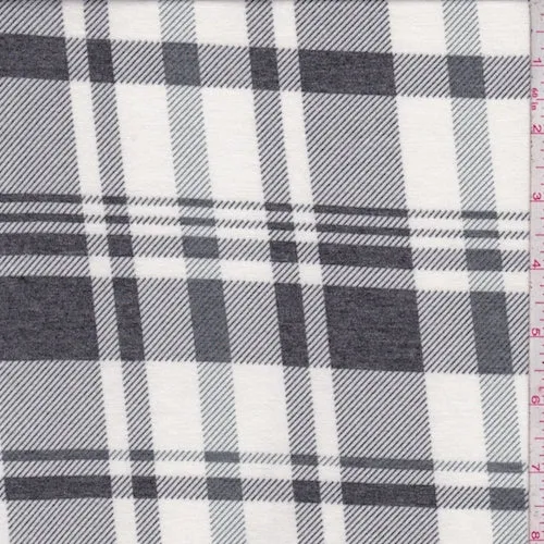 Bone/Slate Plaid Jersey Knit Fabric