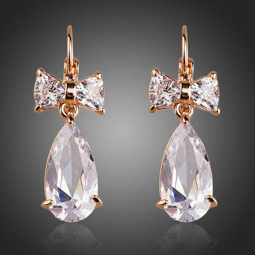 Bowknot Tie Cubic Zirconia Drop Earrings