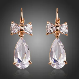 Bowknot Tie Cubic Zirconia Drop Earrings