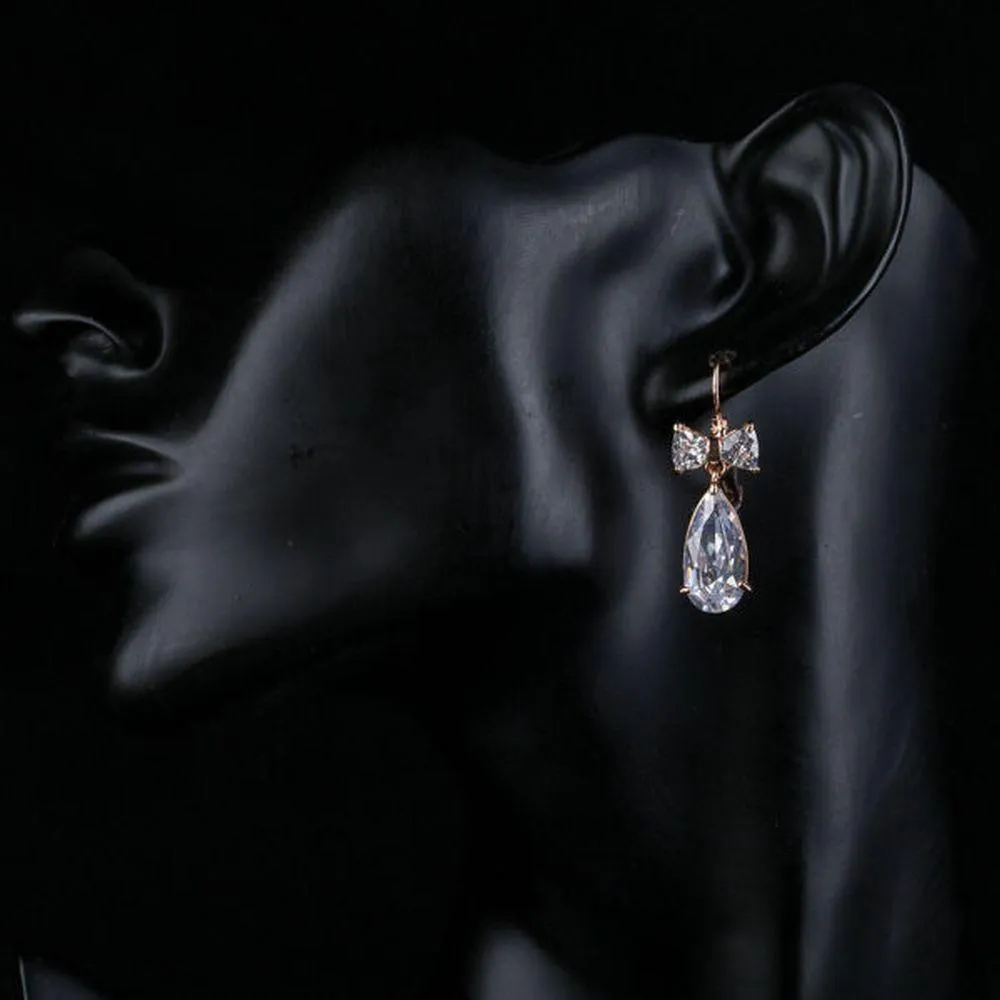 Bowknot Tie Cubic Zirconia Drop Earrings