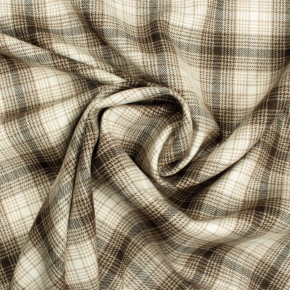 Brown, Beige & Cream Tartan Pure Wool