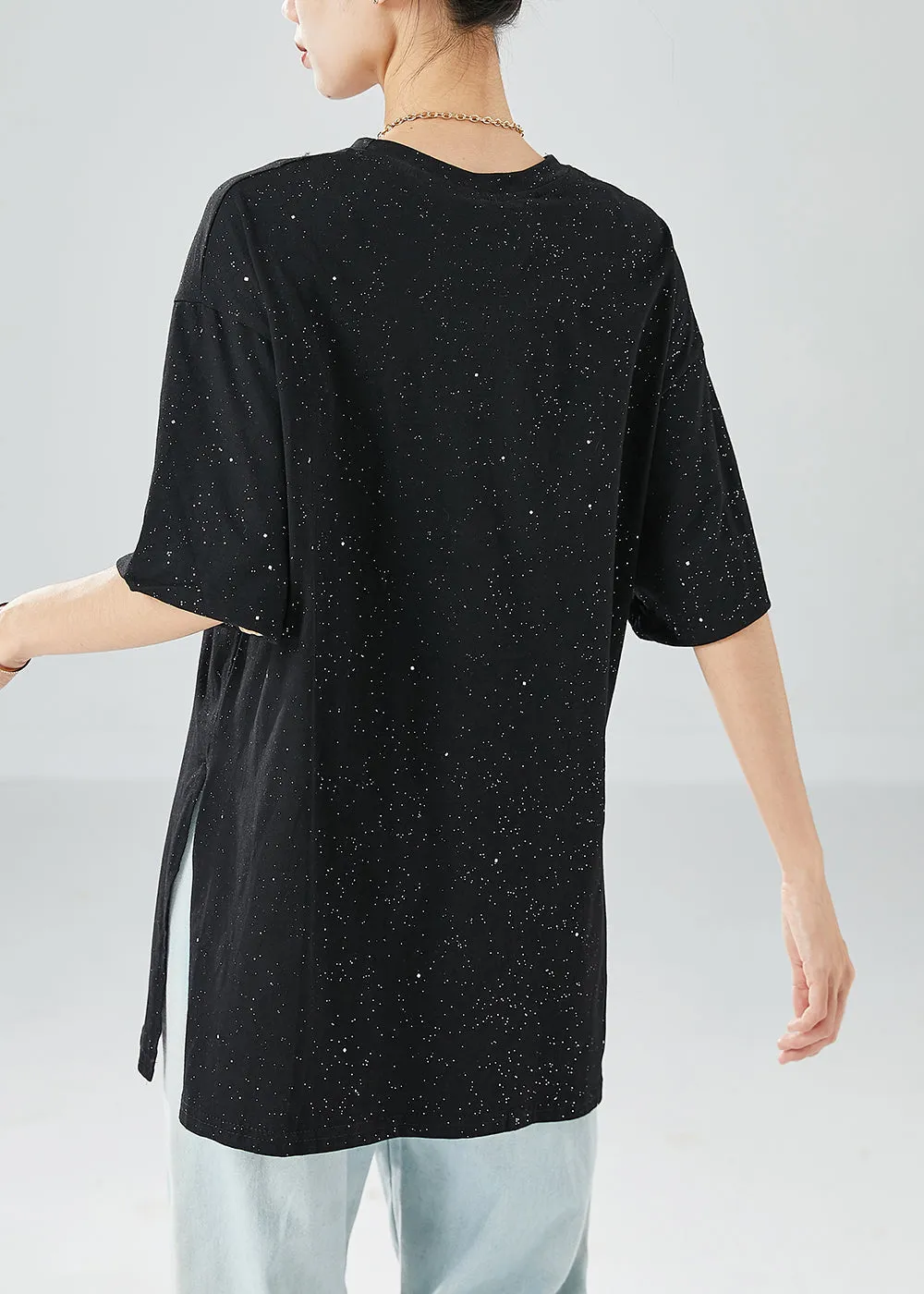 Chic Black Oversized Tiger Print Side Open Cotton Tank Tops Summer LY6128
