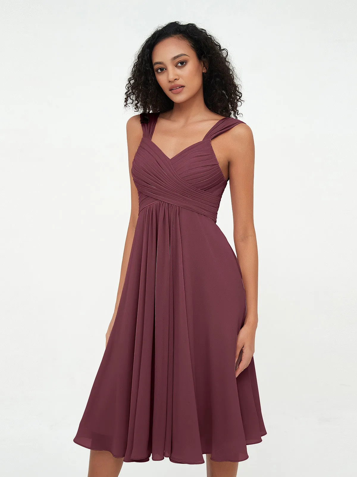 Chiffon Empire Short Dresses with Pockets-Cabernet