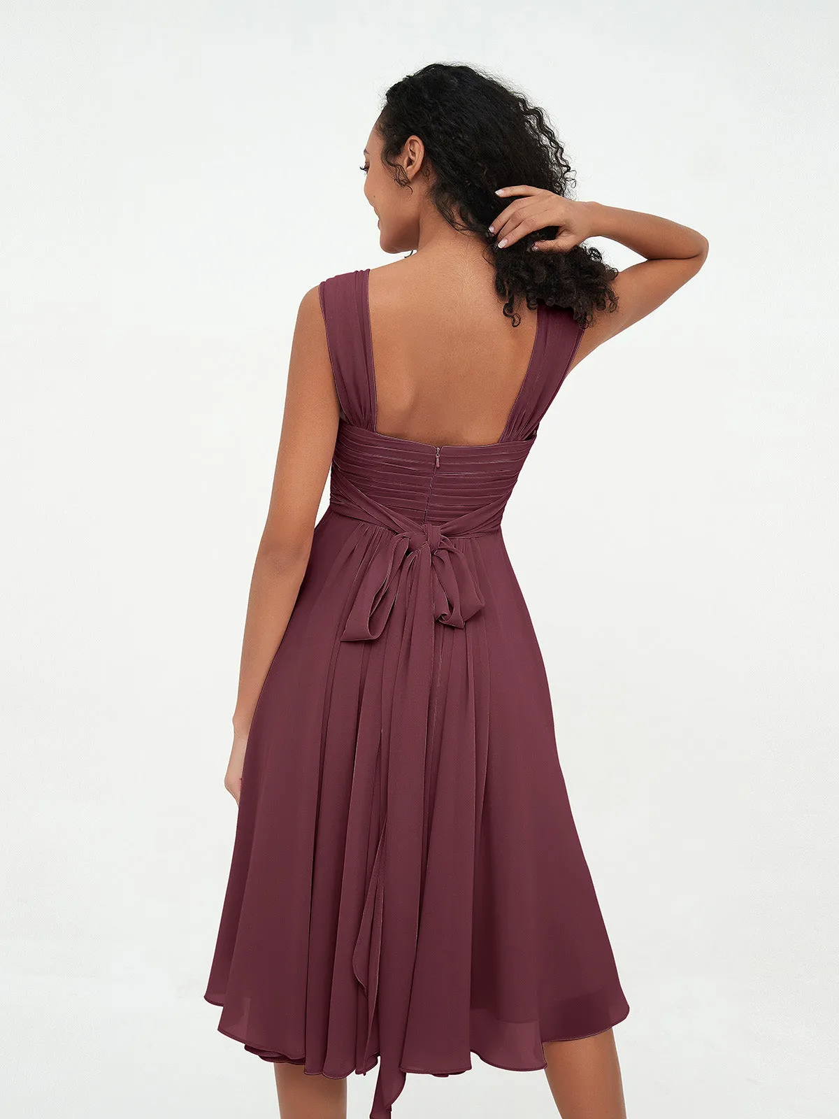 Chiffon Empire Short Dresses with Pockets-Cabernet