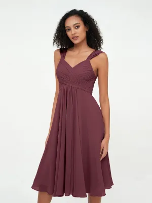 Chiffon Empire Short Dresses with Pockets-Cabernet