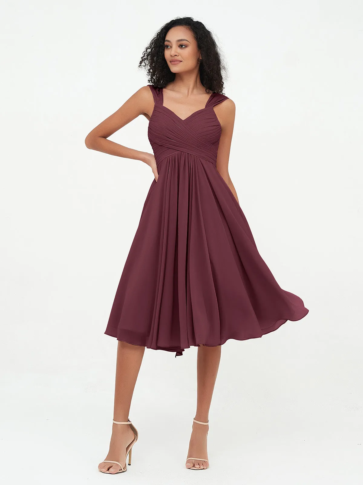 Chiffon Empire Short Dresses with Pockets-Cabernet