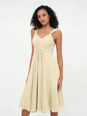 Chiffon Empire Short Dresses with Pockets-Champagne