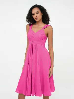 Chiffon Empire Short Dresses with Pockets-Fuchsia Plus Size