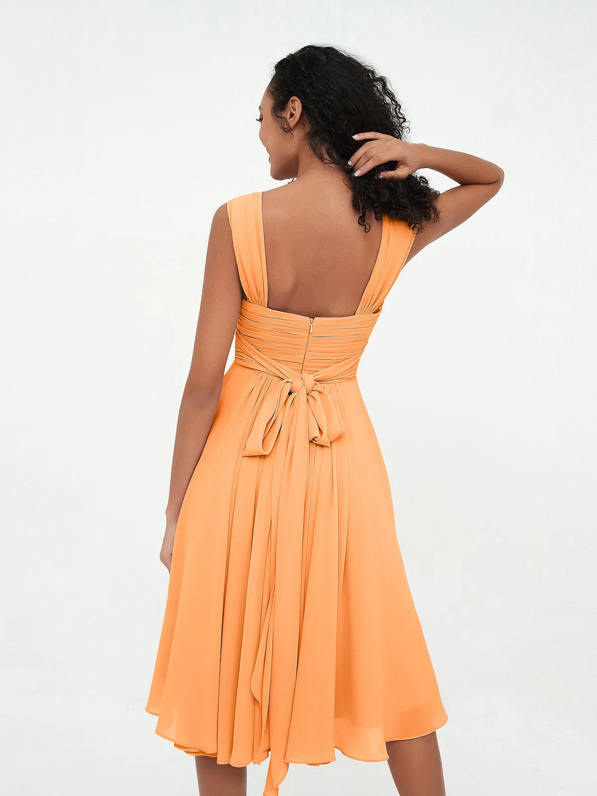 Chiffon Empire Short Dresses with Pockets-Orange