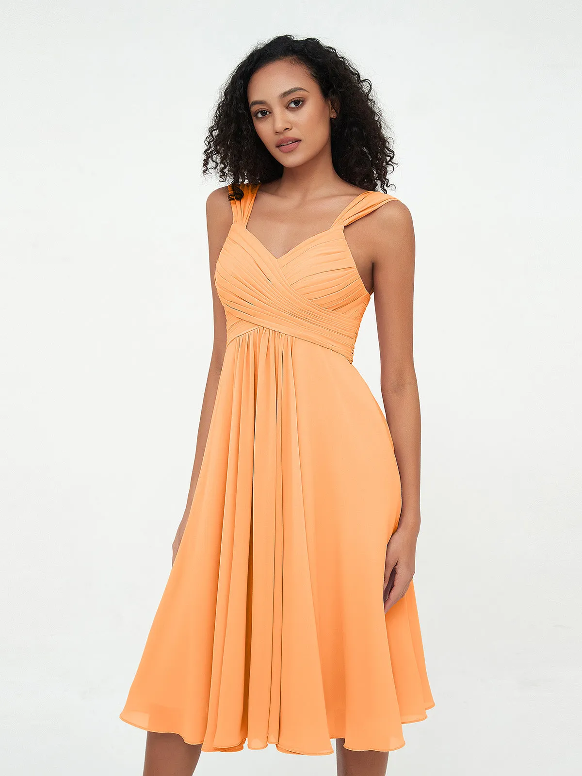 Chiffon Empire Short Dresses with Pockets-Orange