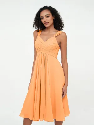 Chiffon Empire Short Dresses with Pockets-Orange