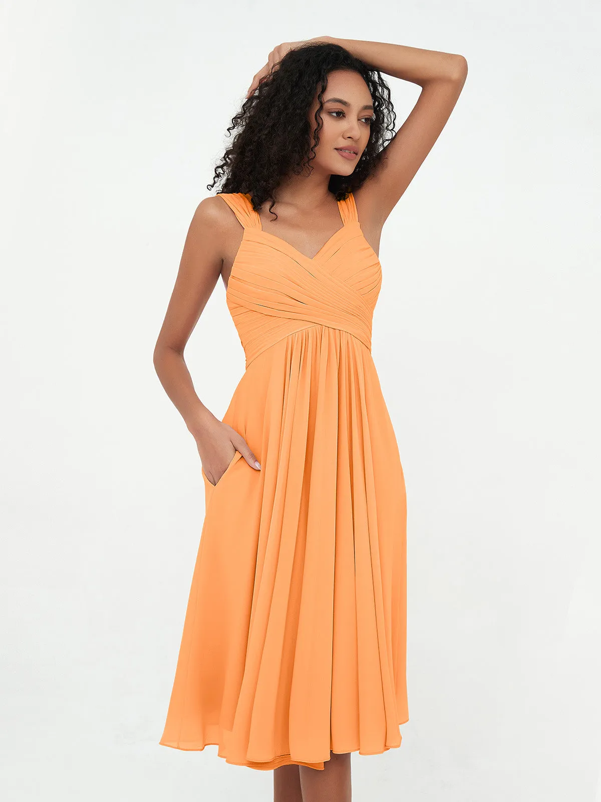 Chiffon Empire Short Dresses with Pockets-Orange