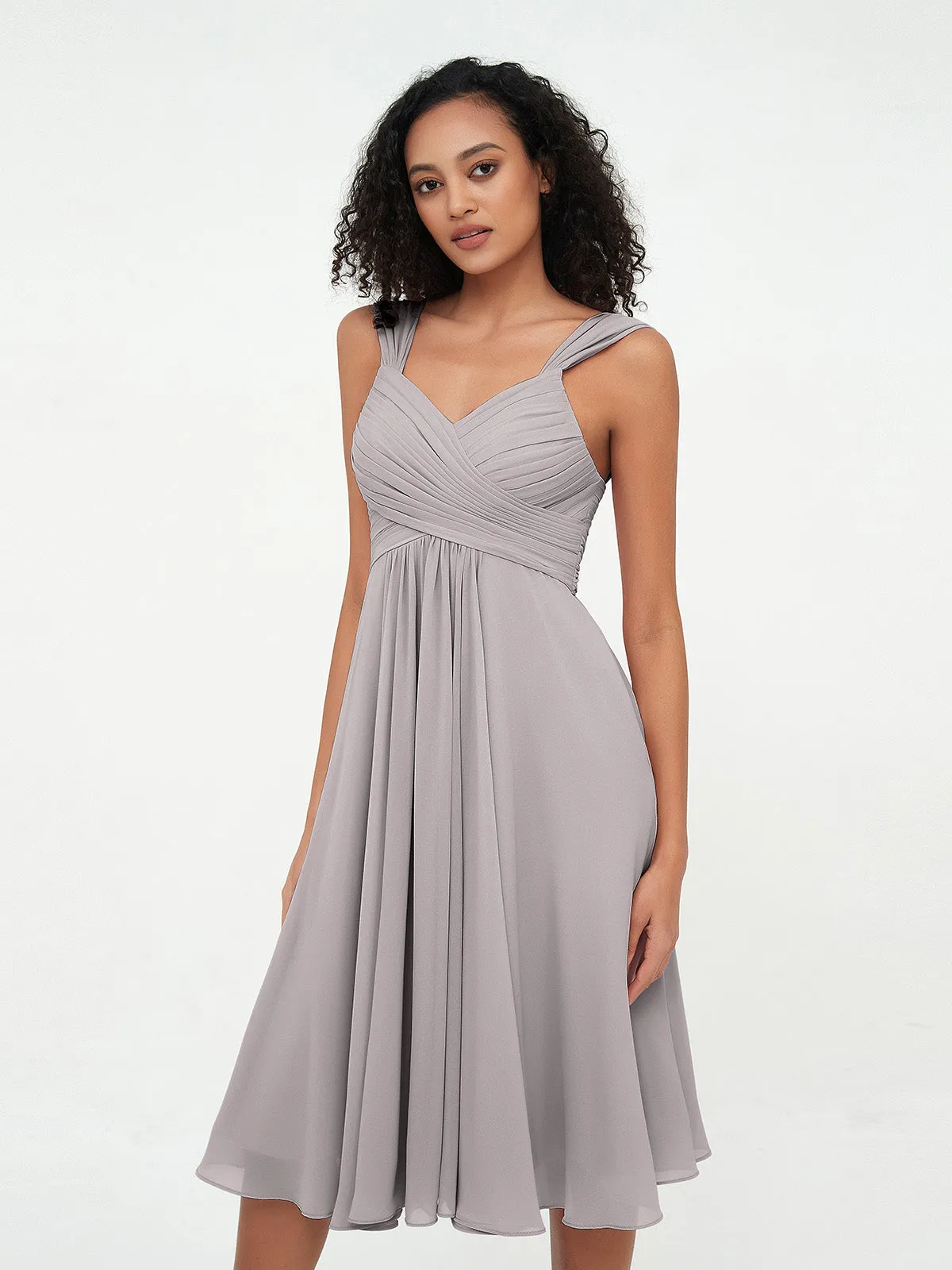 Chiffon Empire Short Dresses with Pockets-Silver Plus Size