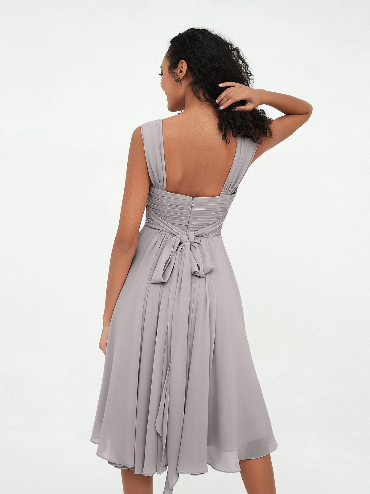 Chiffon Empire Short Dresses with Pockets-Silver Plus Size