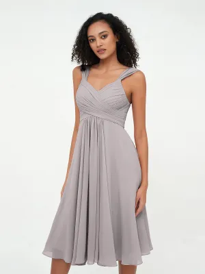 Chiffon Empire Short Dresses with Pockets-Silver Plus Size