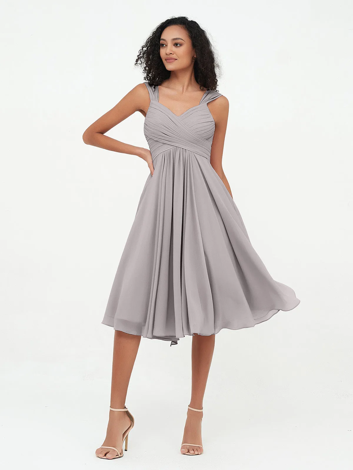 Chiffon Empire Short Dresses with Pockets-Silver Plus Size