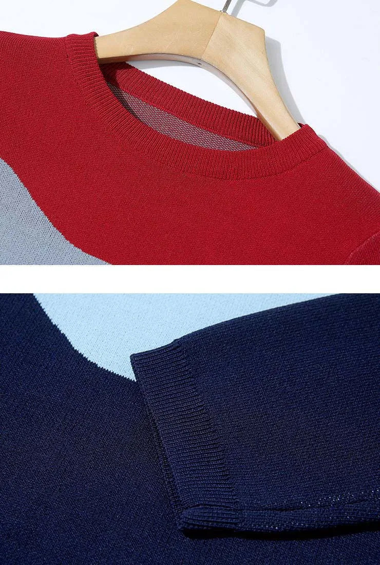 Colorblocked Knit Top Pullover   Midi Pleated Skirt Suits