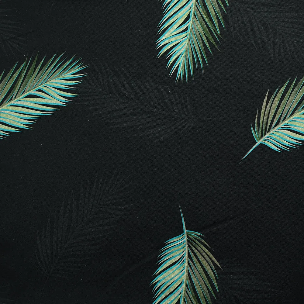 Coton imprimé feuilles de palmier fond noir