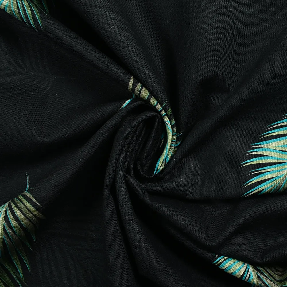 Coton imprimé feuilles de palmier fond noir