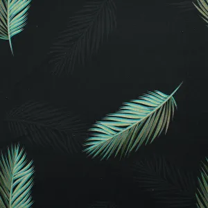 Coton imprimé feuilles de palmier fond noir