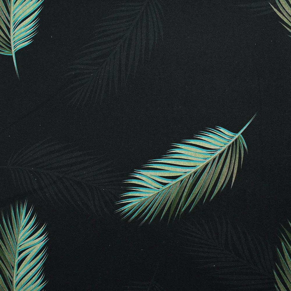 Coton imprimé feuilles de palmier fond noir