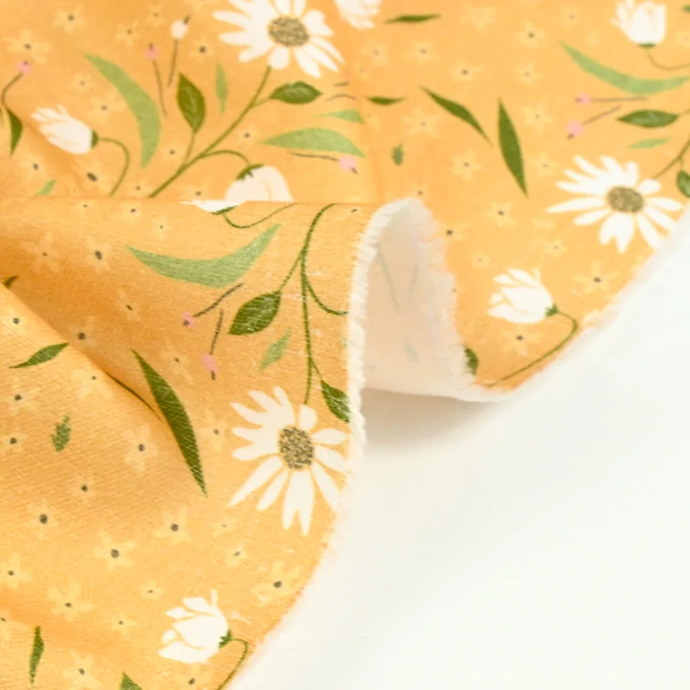Coton imprimé marguerite fond moutarde
