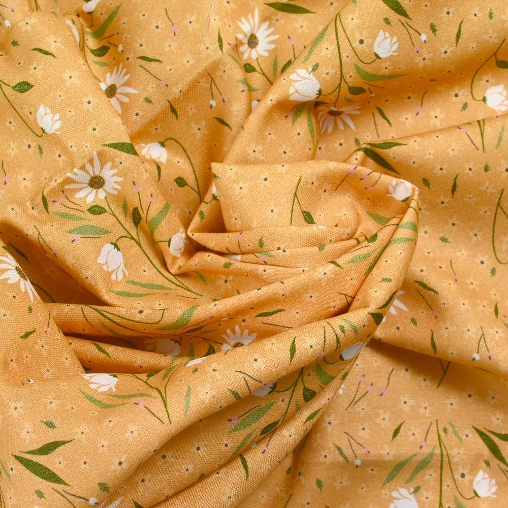 Coton imprimé marguerite fond moutarde
