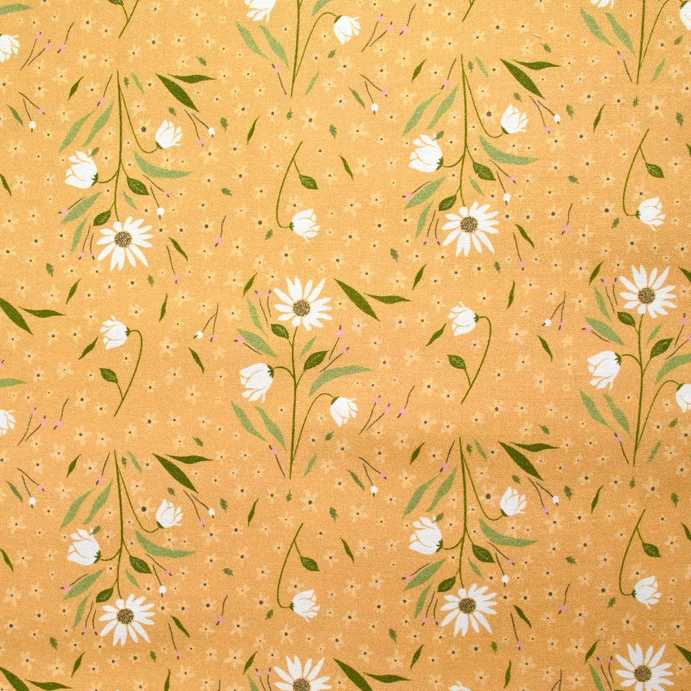 Coton imprimé marguerite fond moutarde