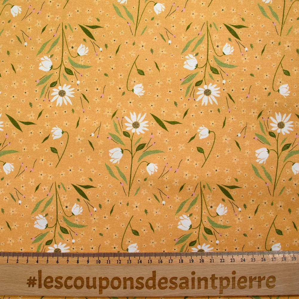 Coton imprimé marguerite fond moutarde