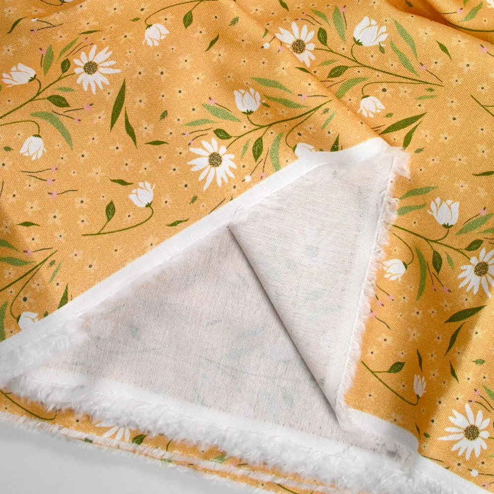 Coton imprimé marguerite fond moutarde