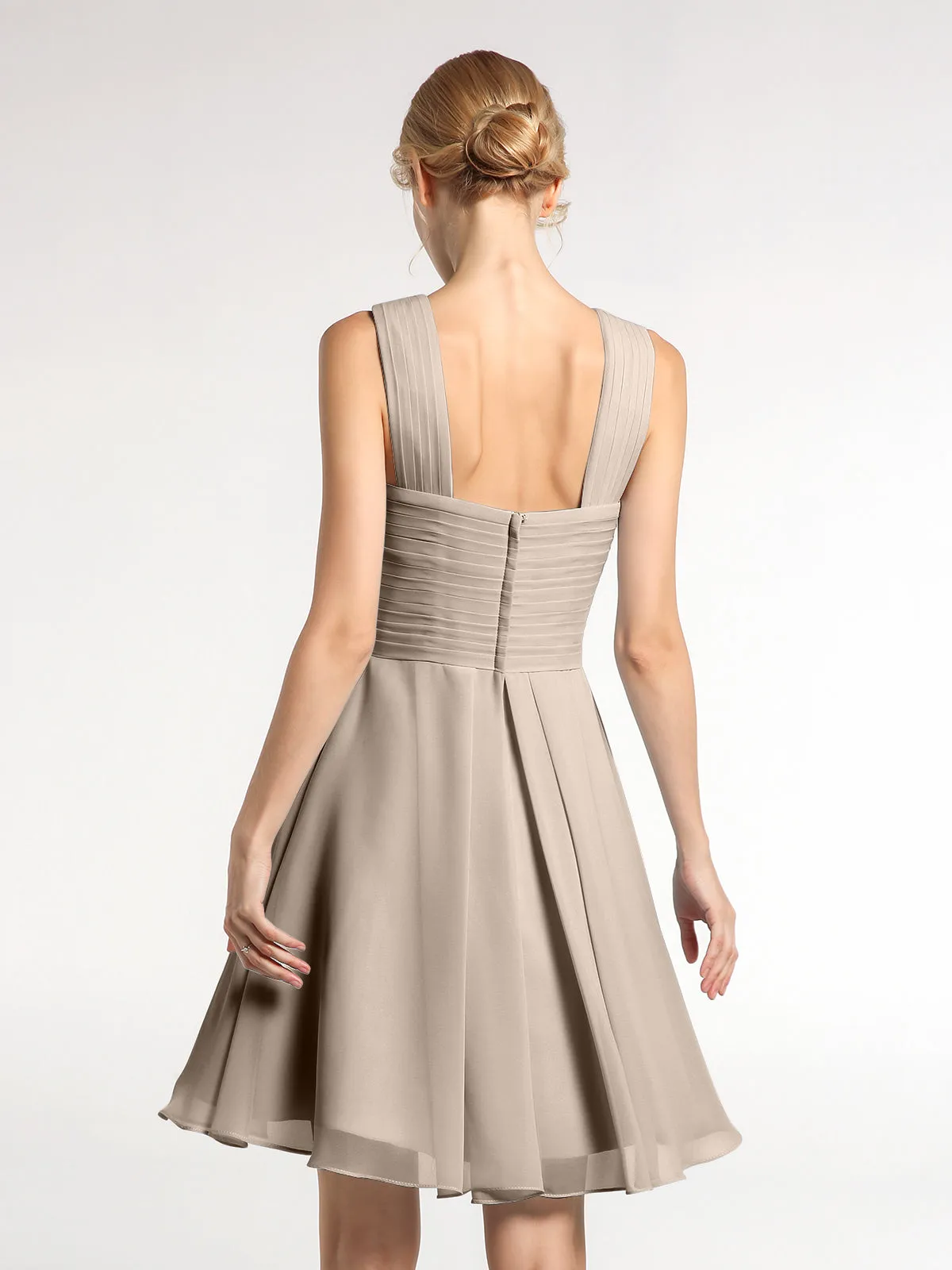 Cross Front Empire Waist Short Bridesmaid Dress Taupe