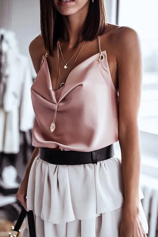 Deep V-neck with chain halter top