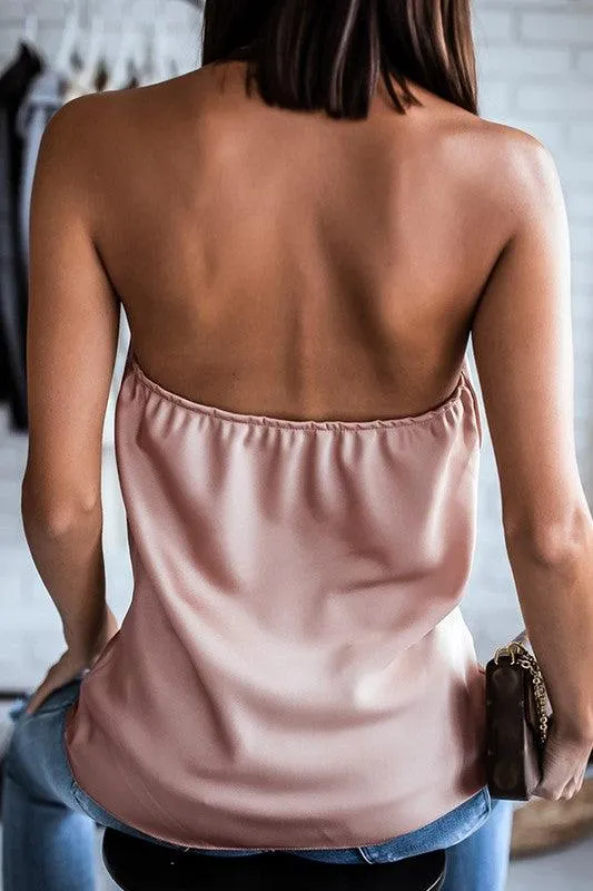 Deep V-neck with chain halter top