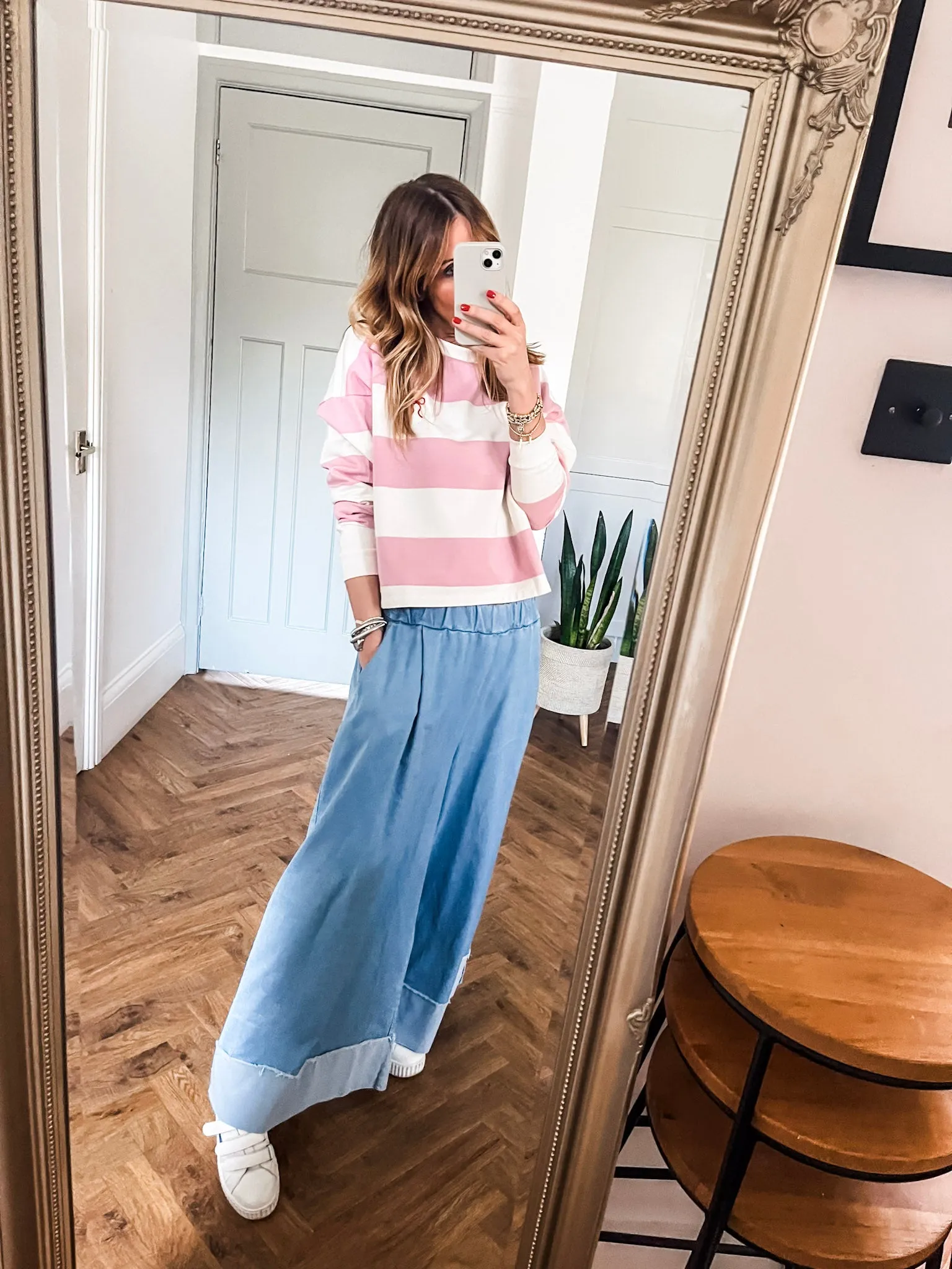Denim Turn-up Wide Leg Trousers