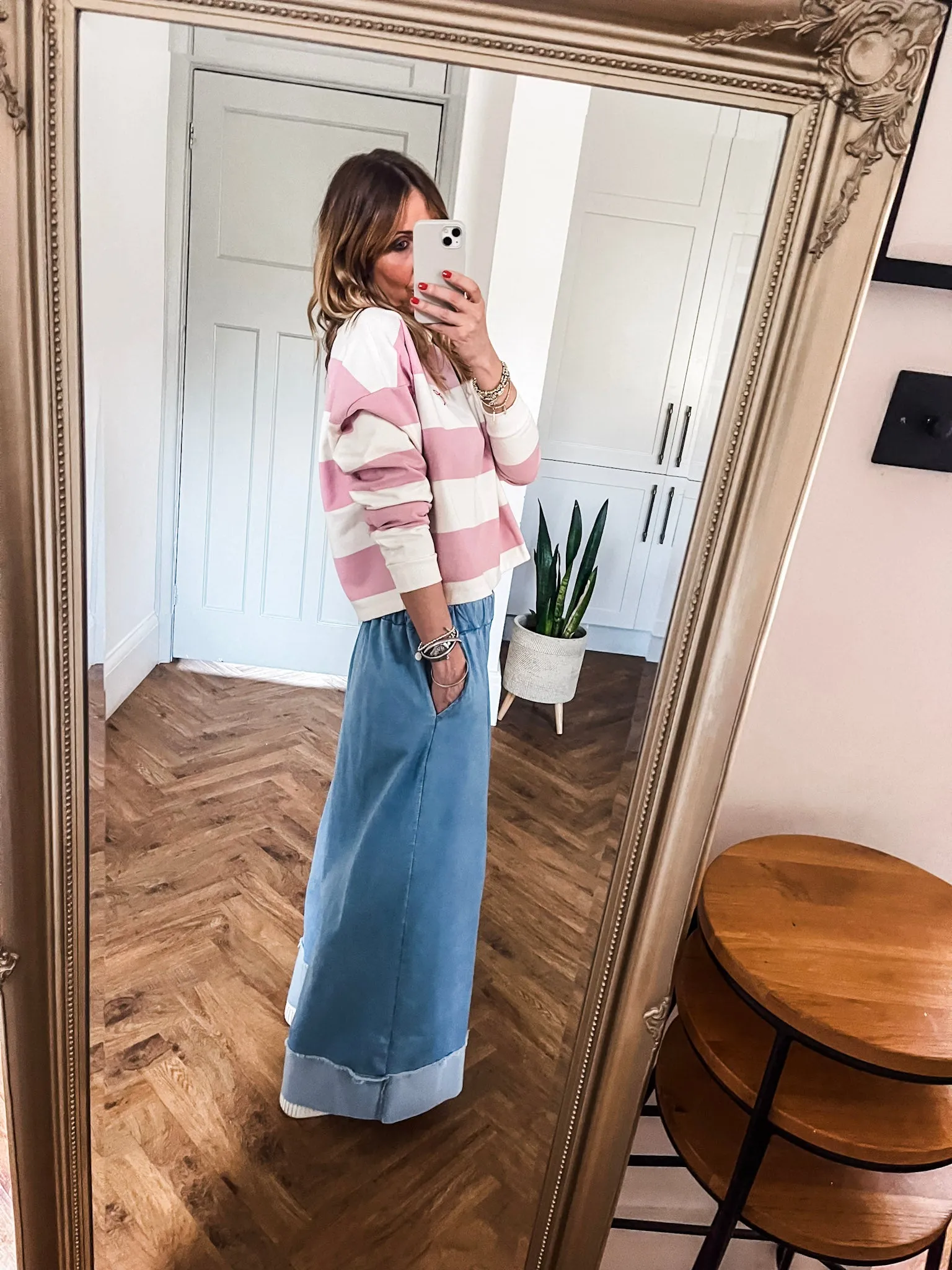 Denim Turn-up Wide Leg Trousers