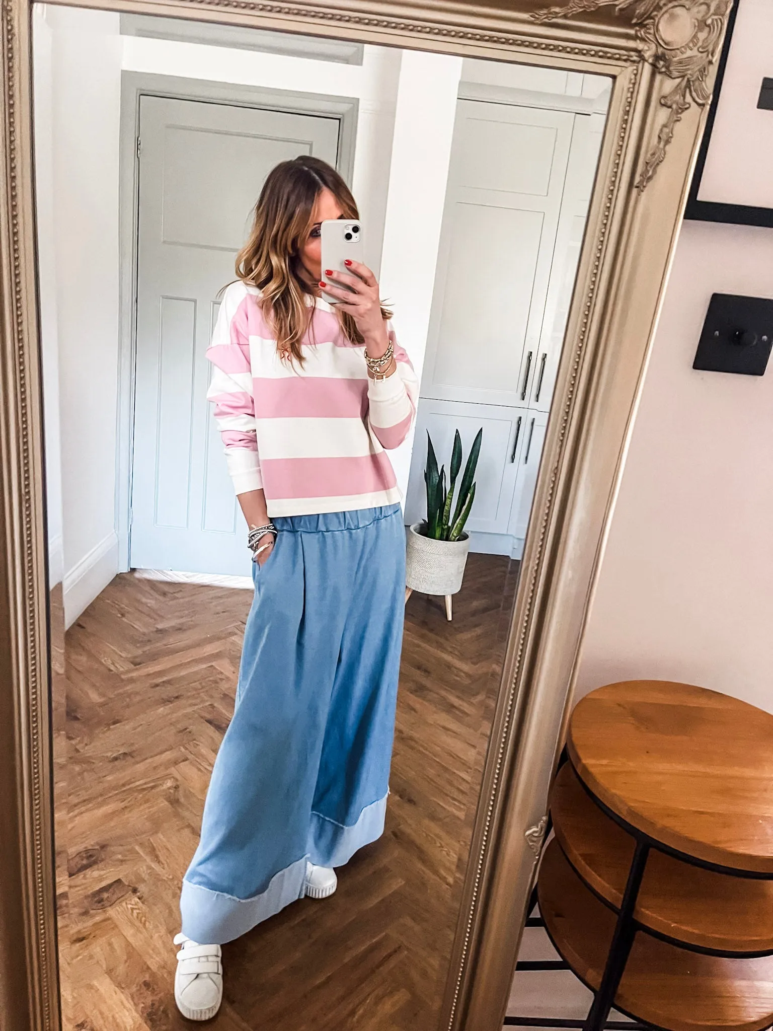 Denim Turn-up Wide Leg Trousers