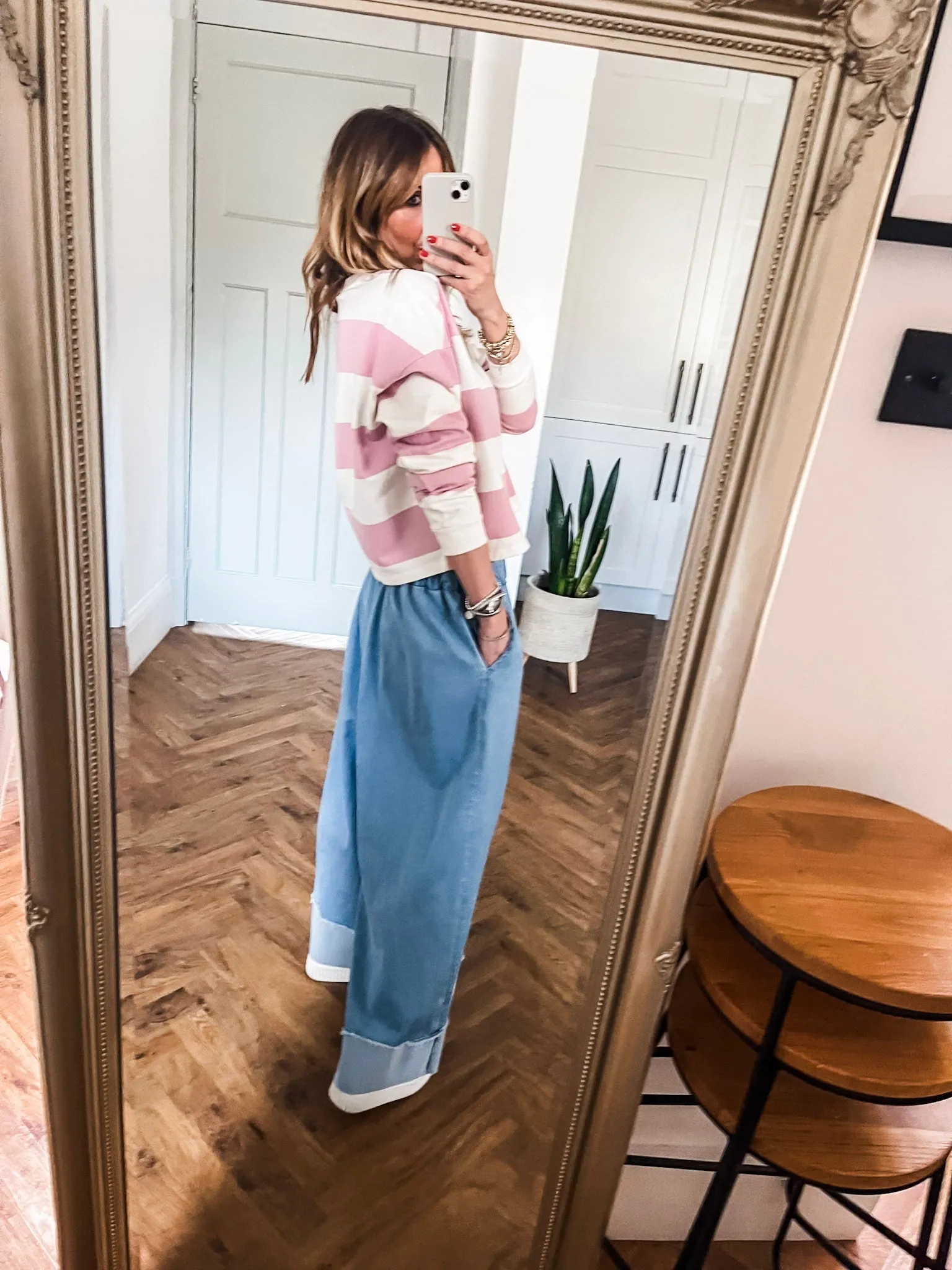 Denim Turn-up Wide Leg Trousers