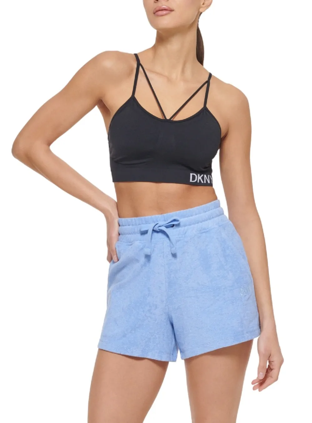 DKNY Women's Terry Cloth Relaxed Shorts Blue