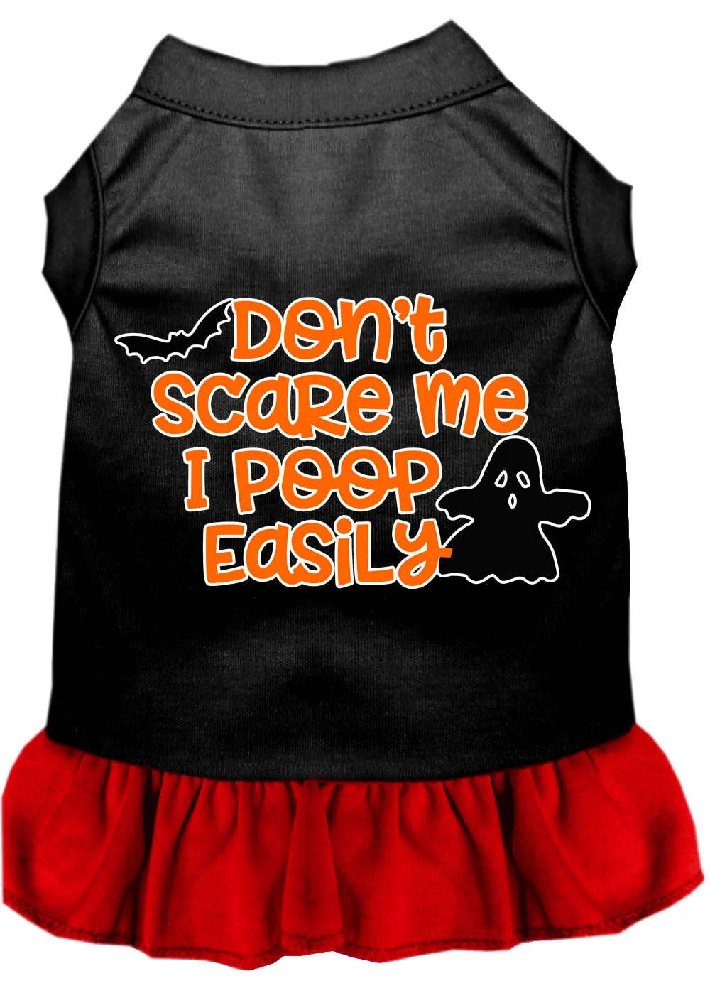 Don't Scare Me, Poops Easily Screen Print Dog Dress Black With Red Med