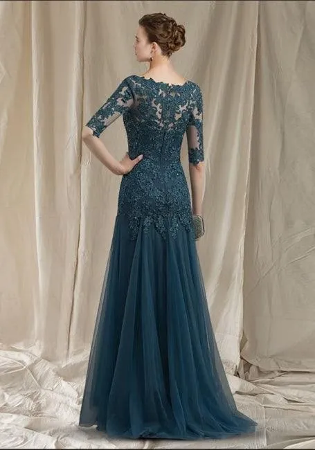 Elegant v-neck half sleeves mermaid lace mother dress