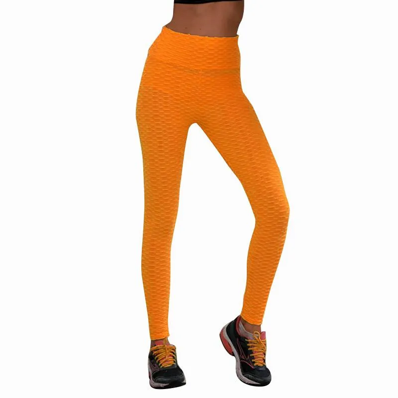Europe Popular Hot Selling Jacquard High Waist Sporty Women Hip Flattering Slim-Look Bubble Yoga Pants Leggings Pants